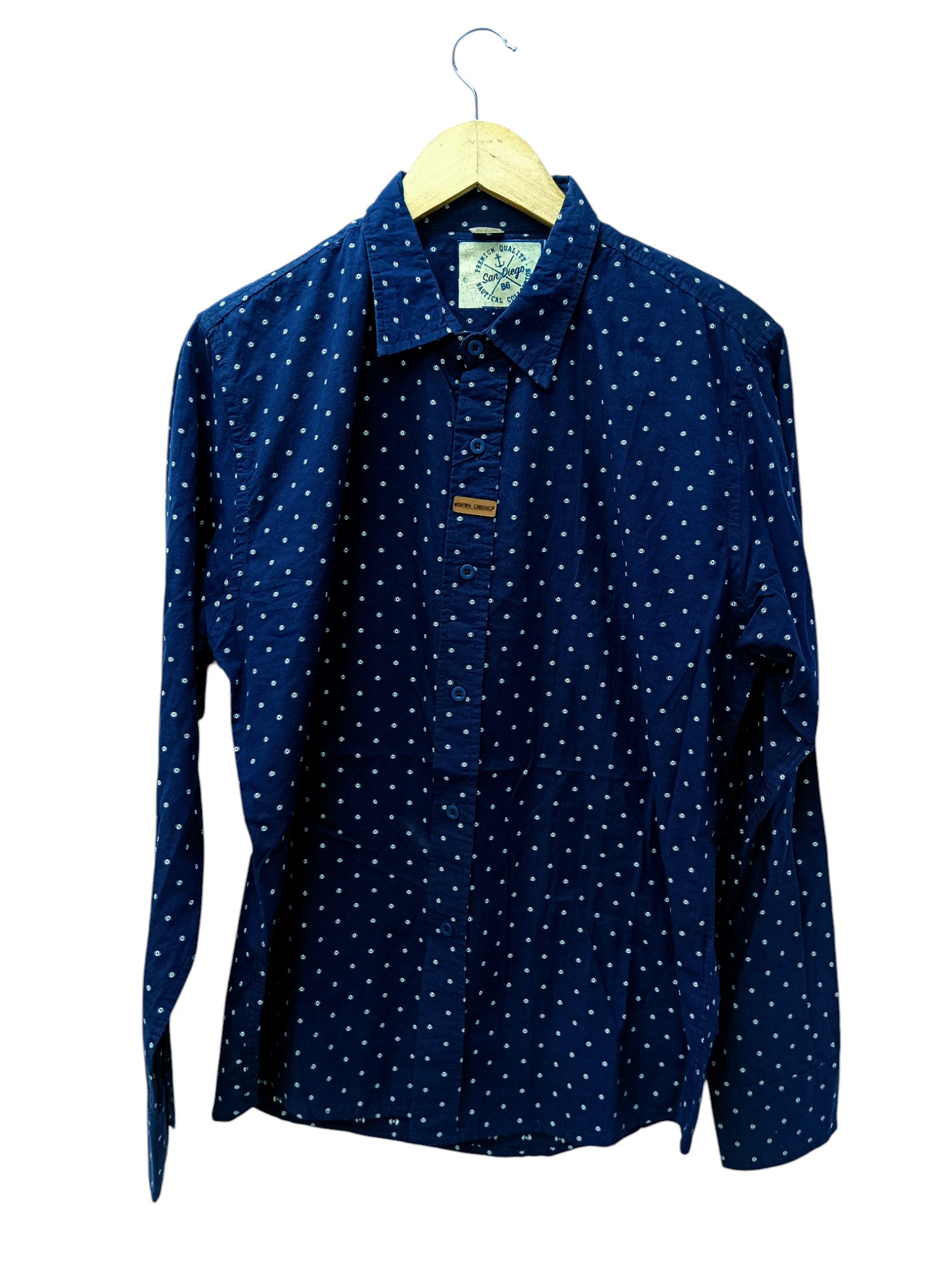 CAMISA MANGA LARGA TALLA XL - SAN DIEGO - CUELLO FRANCES - AZUL MARINO PUNTITOS BLANCOS