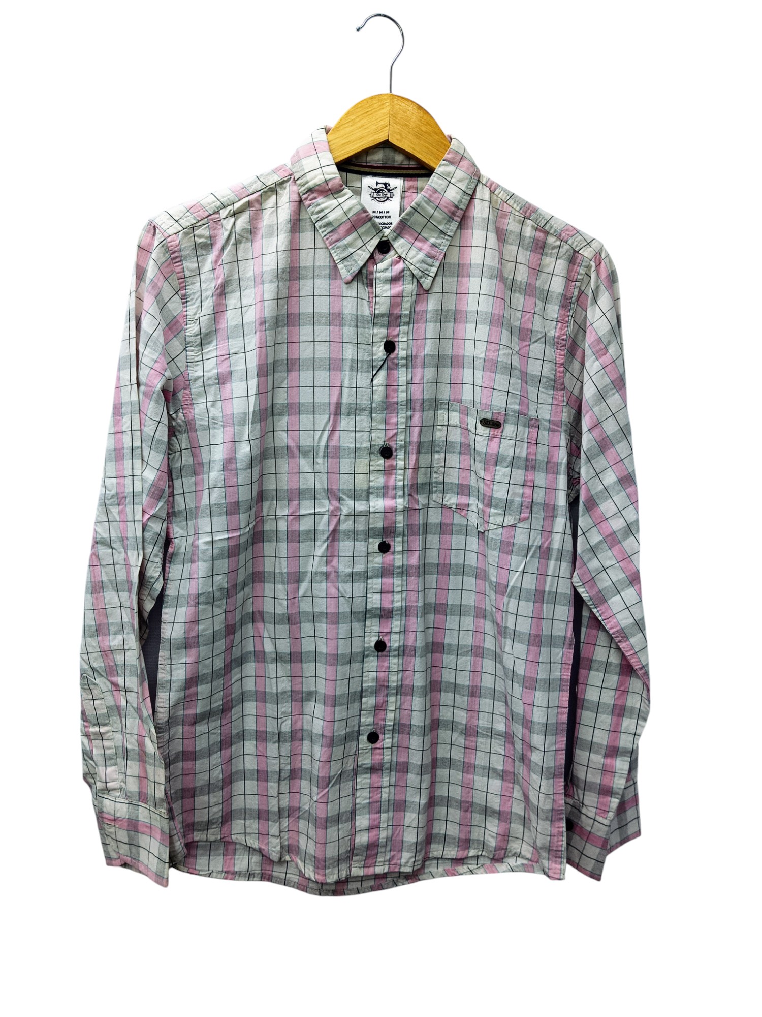 CAMISA MANGA LARGA TALLA XL - SAN DIEGO - CUELLO FRANCES - BLANCO/ROSADO/PLOMO CUADROS