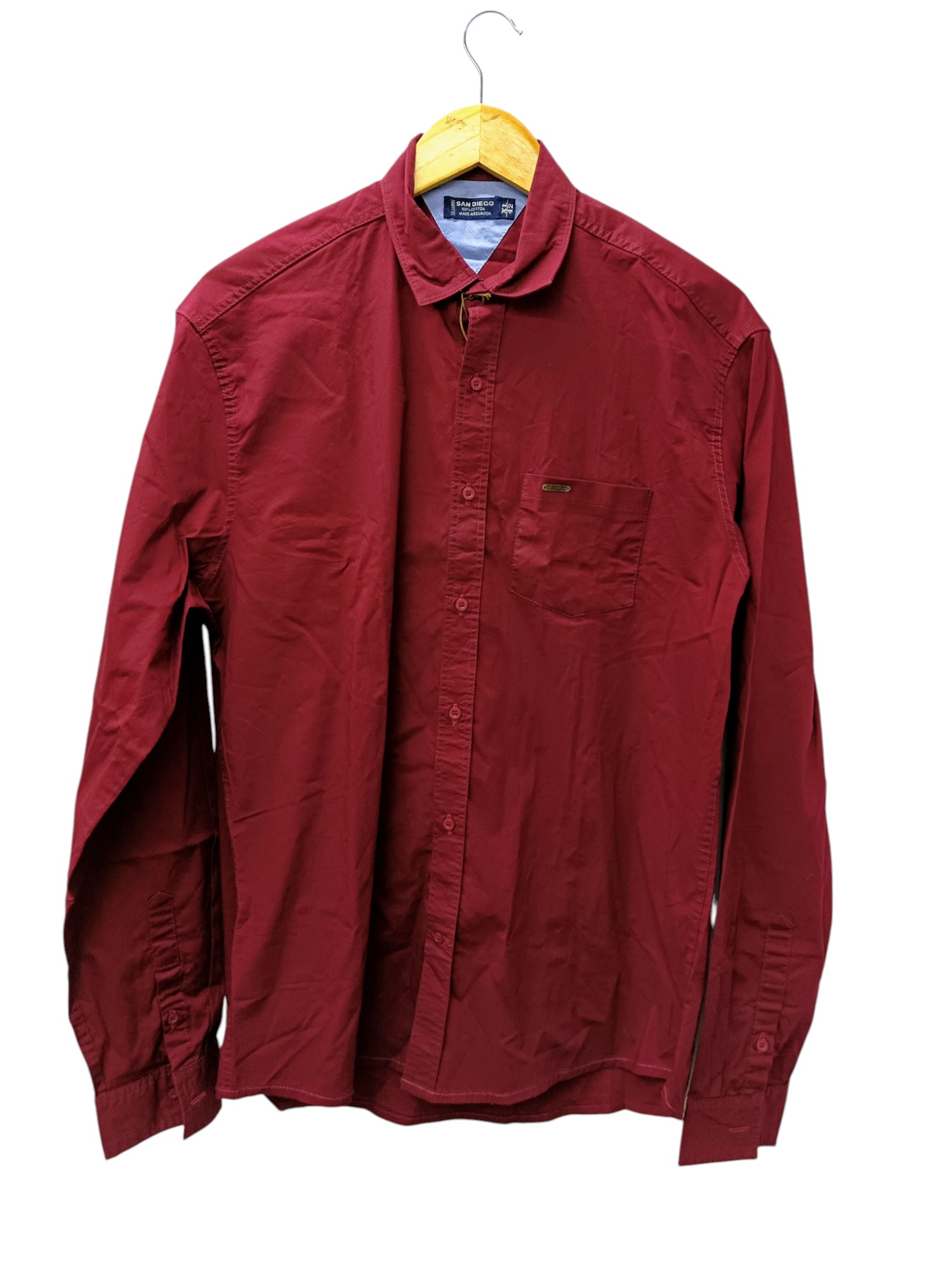 CAMISA MANGA LARGA TALLA XL - SAN DIEGO - CUELLO FRANCES - CONCHO DE VINO
