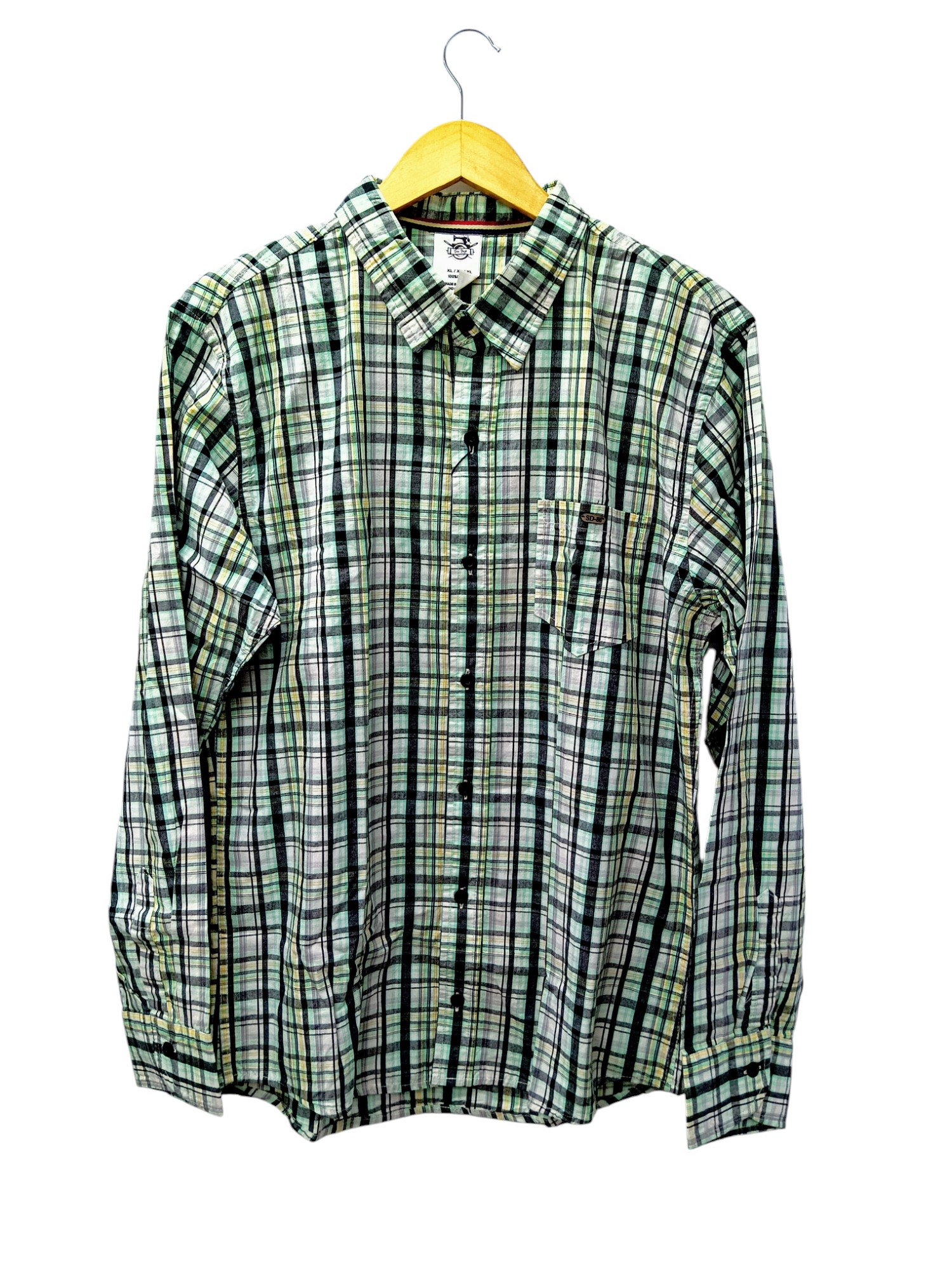CAMISA MANGA LARGA TALLA XL - SAN DIEGO - CUELLO FRANCES - VERDE MENTA/NG/BL CUADROS