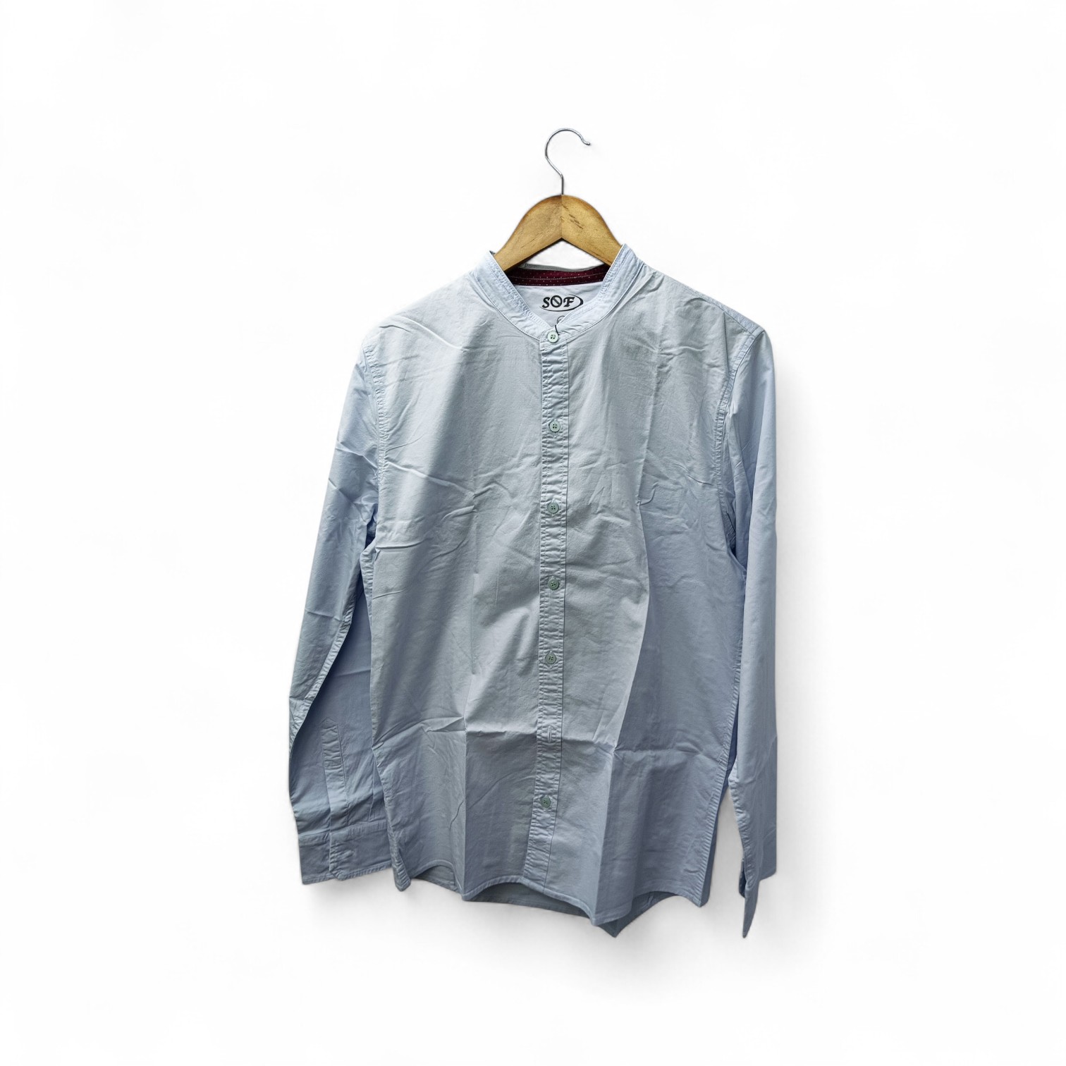 CAMISA MANGA LARGA TALLA XL - SF36 - CUELLO CHINO/MAO - CELESTE/CONCHO VINO