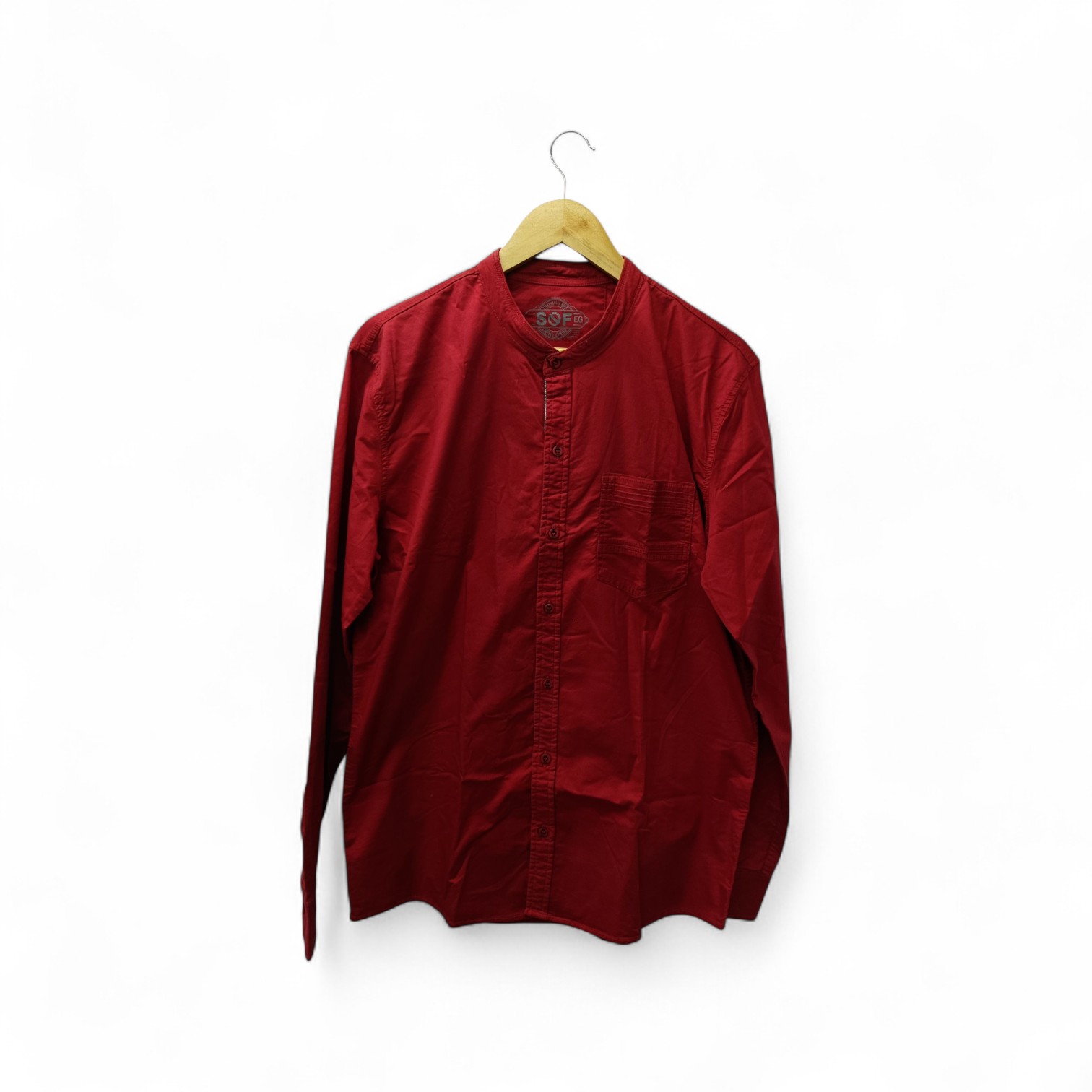 CAMISA MANGA LARGA TALLA XL - SF36 - CUELLO CHINO/MAO - ROJO OSCURO / BOLSILLO
