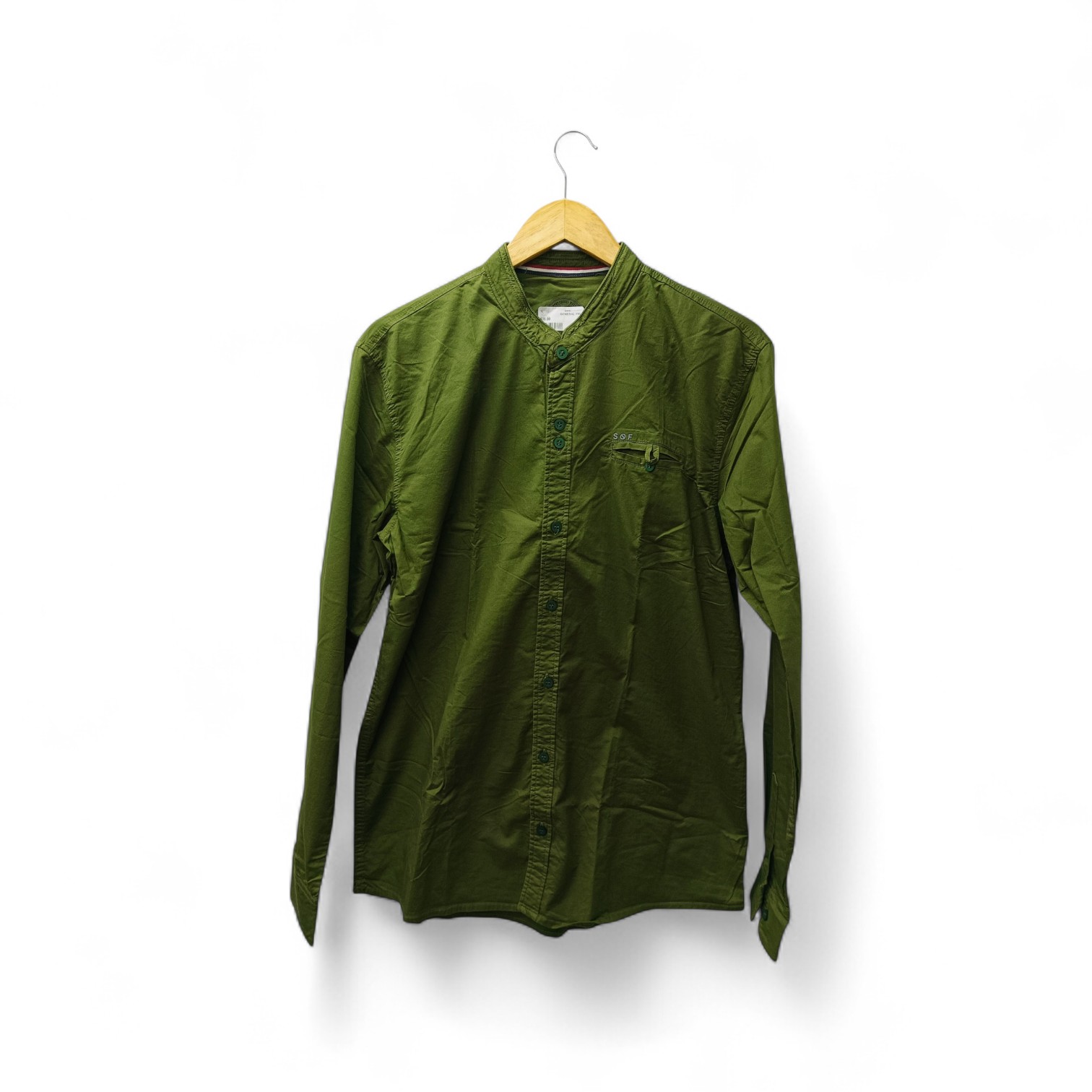 CAMISA MANGA LARGA TALLA XL - SF36 - CUELLO CHINO / MAO - VERDE MILITAR CLARO - BOLSILLO ESCONDIDO / SELLO 3D