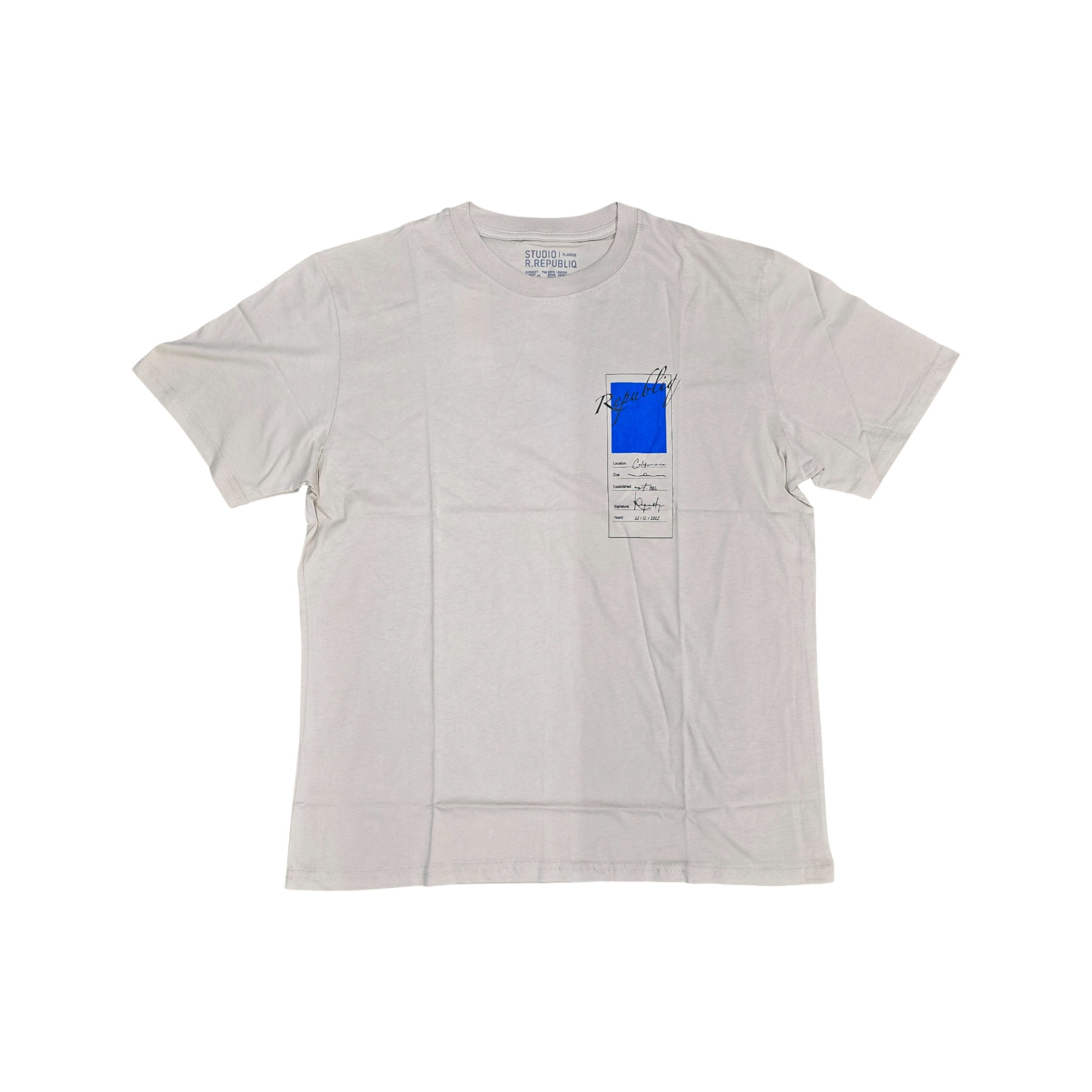 CAMISETA BASICA | REPUBLIQ -CALIF | BG. OSC/AZ | HOMBRE