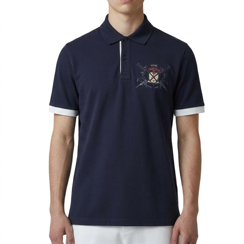 CAMISETA CON CUELLO | ESCUDO 1976 | REG. F./ T. POLO | AZ. M./BL | HOMBRE