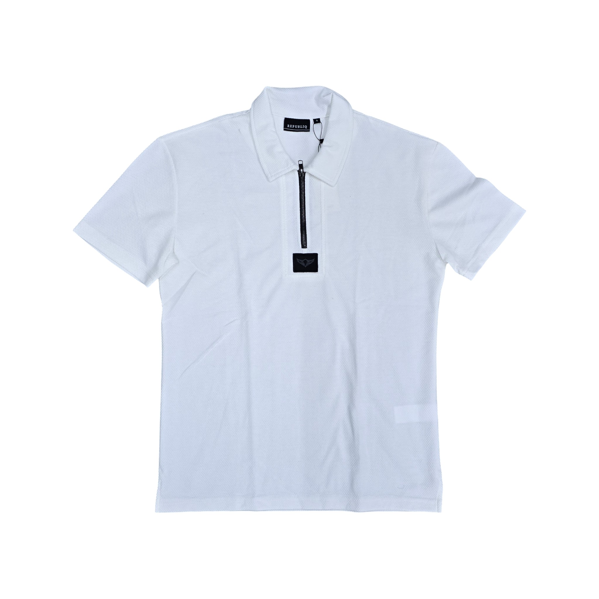 CAMISETA CON CUELLO BASICA | CIERRE TEXTURA | BL/NG | HOMBRE