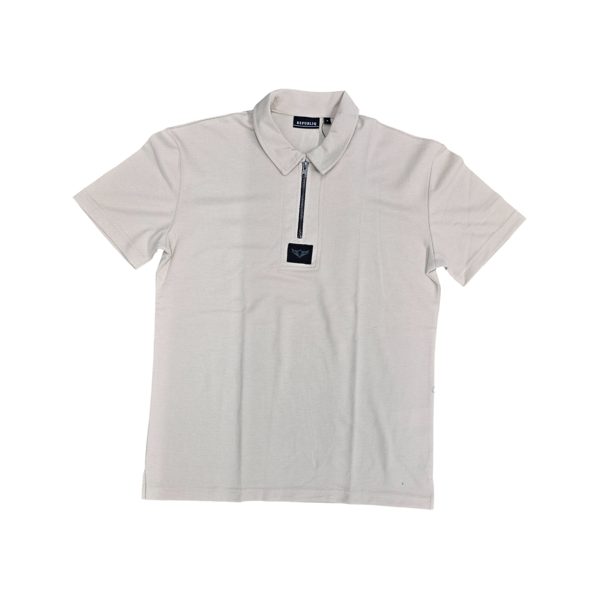 CAMISETA CON CUELLO BASICA | CIERRE TEXTURA | GB. OSC/NG | HOMBRE