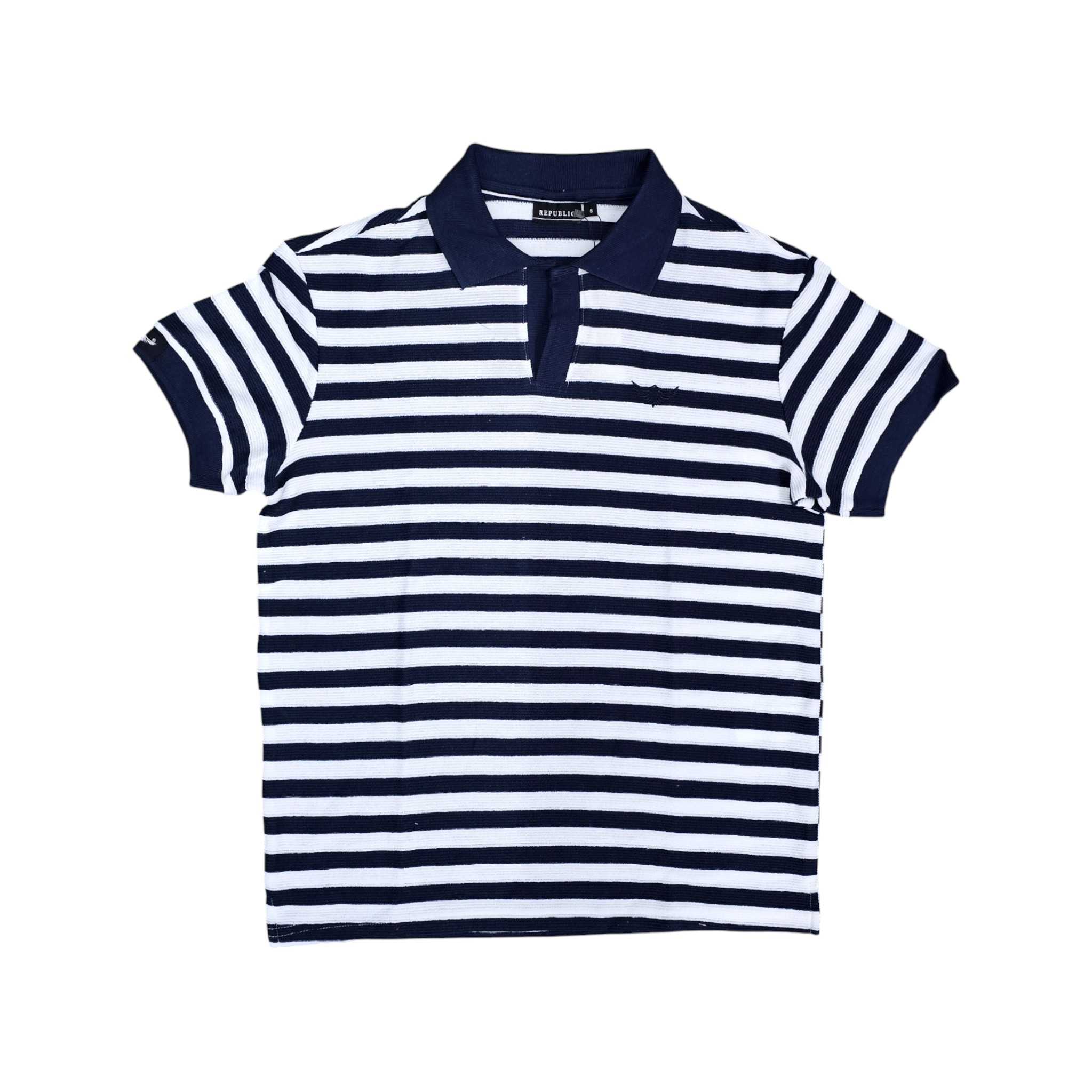 CAMISETA CON CUELLO BASICA | TEXTURA RAYAS GR / SANTINO | AZ/BL | HOMBRE