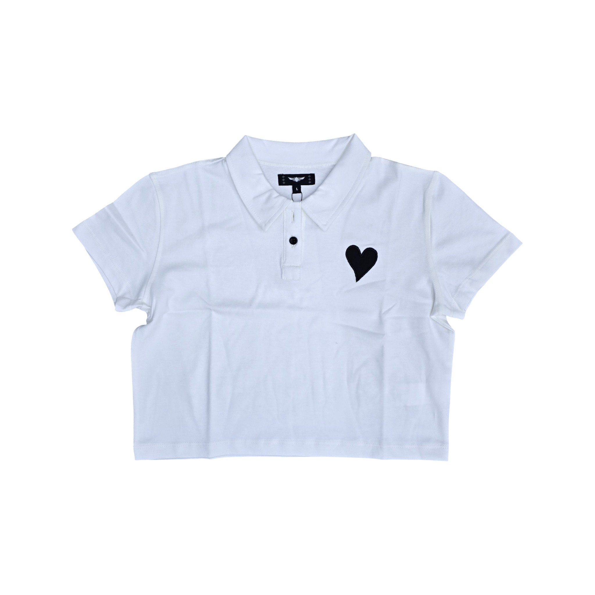 CAMISETA CON CUELLO CROP TOP | CORAZON BOR. | BL/NG | MUJER