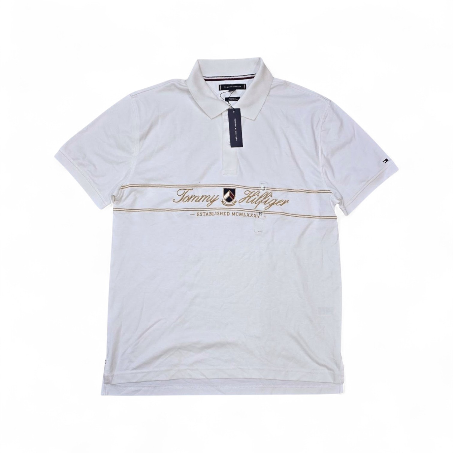 CAMISETA CON CUELLO TALLA M - RF - COD30 - 100YCI - BASIC ALG - BLANCO/DORADO