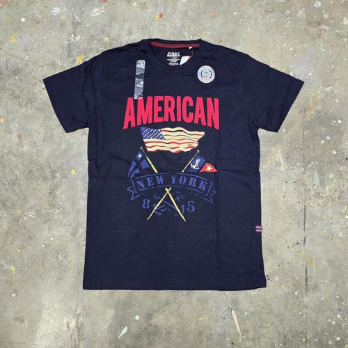 CAMISETA TALLA L - RF - COD113 - BORDADO AMERICAN - BASIC TSHIRT - AZUL MARINO