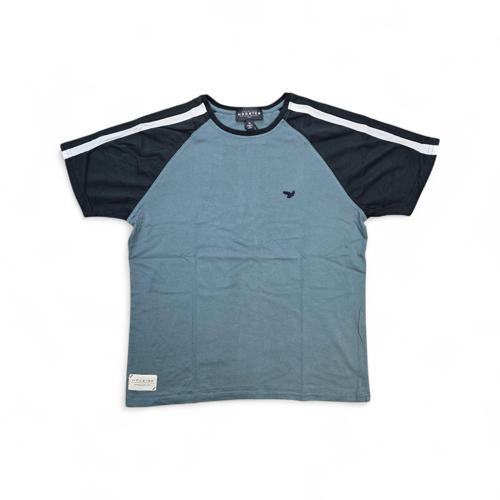 CAMISETA TALLA L - RF - COD41 - RANGLAN - BASIC - AZUL ACERO/NEGRO