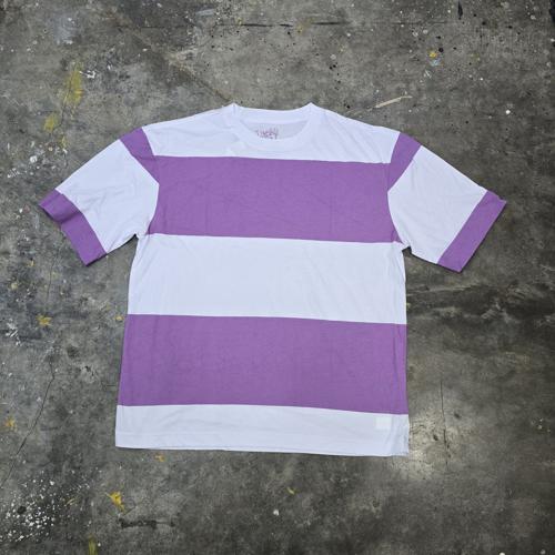 CAMISETA TALLA L - OV - COD118 - FRANJAS - OVERSIZE BASIC TSHIRT - BLANCO/LILA