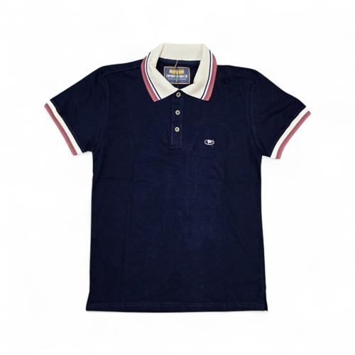 CAMISETA CON CUELLO TALLA L - RF - COD157 - DESING FR. - CUELLO FRANCES -AZUL MARINO / BEIGE