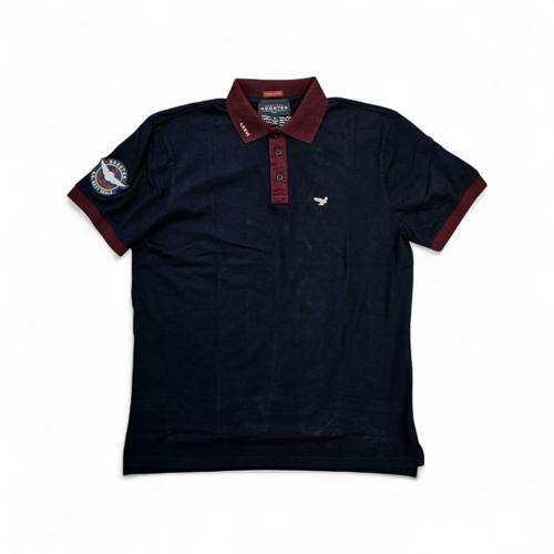 CAMISETA CON CUELLO TALLA S - RF - COD41 - NAVAL - BASIC - AZUL MARINO/ROJO