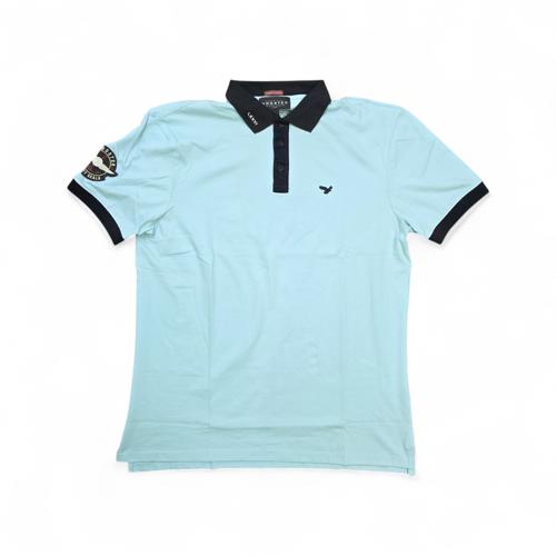 CAMISETA CON CUELLO TALLA M - RF - COD41 - NAVAL - BASIC - CELESTE/AZUL MARINO