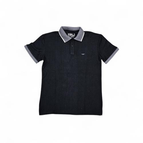 CAMISETA CON CUELLO TALLA 2XL - MD - COD25 - OLD MONEY/SANTINO - TEXTURE BASIC CUELLO FRANCES  - NEGRO/PLOMO