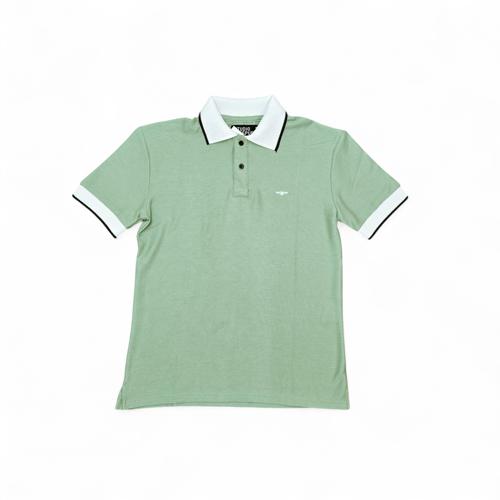 CAMISETA CON CUELLO TALLA 2XL - MD - COD25 - OLD MONEY/SANTINO - TEXTURE BASIC CUELLO FRANCES - VERDE OLIVO/BLANCO