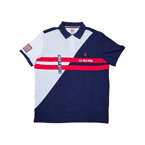 CAMISETA CON CUELLO TALLA L - RF - COD49 - SINCE 1890 - BASIC PIQ. ALG - AZUL MAR. / BLANCO-RJ