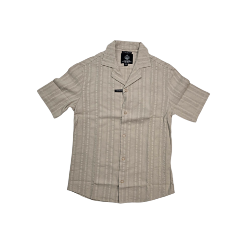 CAMISA MANGA CORTA TALLA L - SF - COD109 - LINO TEXT - TEXTURE BASIC - BEIGE OSCURO /COCOA