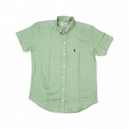 CAMISA MANGA CORTA TALLA L - RF - COD163 - FASHION COLL. - CUELLO FRANCES - VERDE OLIVO