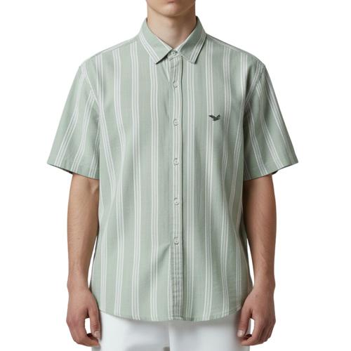 CAMISA MANGA CORTA | RAYAS | LINO / REGULAR F. | VD/BL | HOMBRE