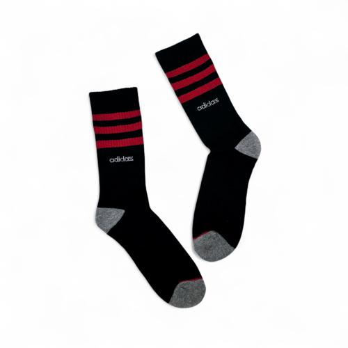MEDIAS CAÑA ALTA TALLA 10-12 - SPORT - COD2 - BASIC - ELASTIC FRESH - NEGRO/GRIS/FRANJAS ROJAS