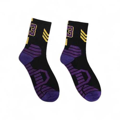MEDIAS CAÑA ALTA TALLA 10-12 - SPORT - COD112 - BASIC - ELASTIC FRESH - NEGRO/MORADO/AMARILLO
