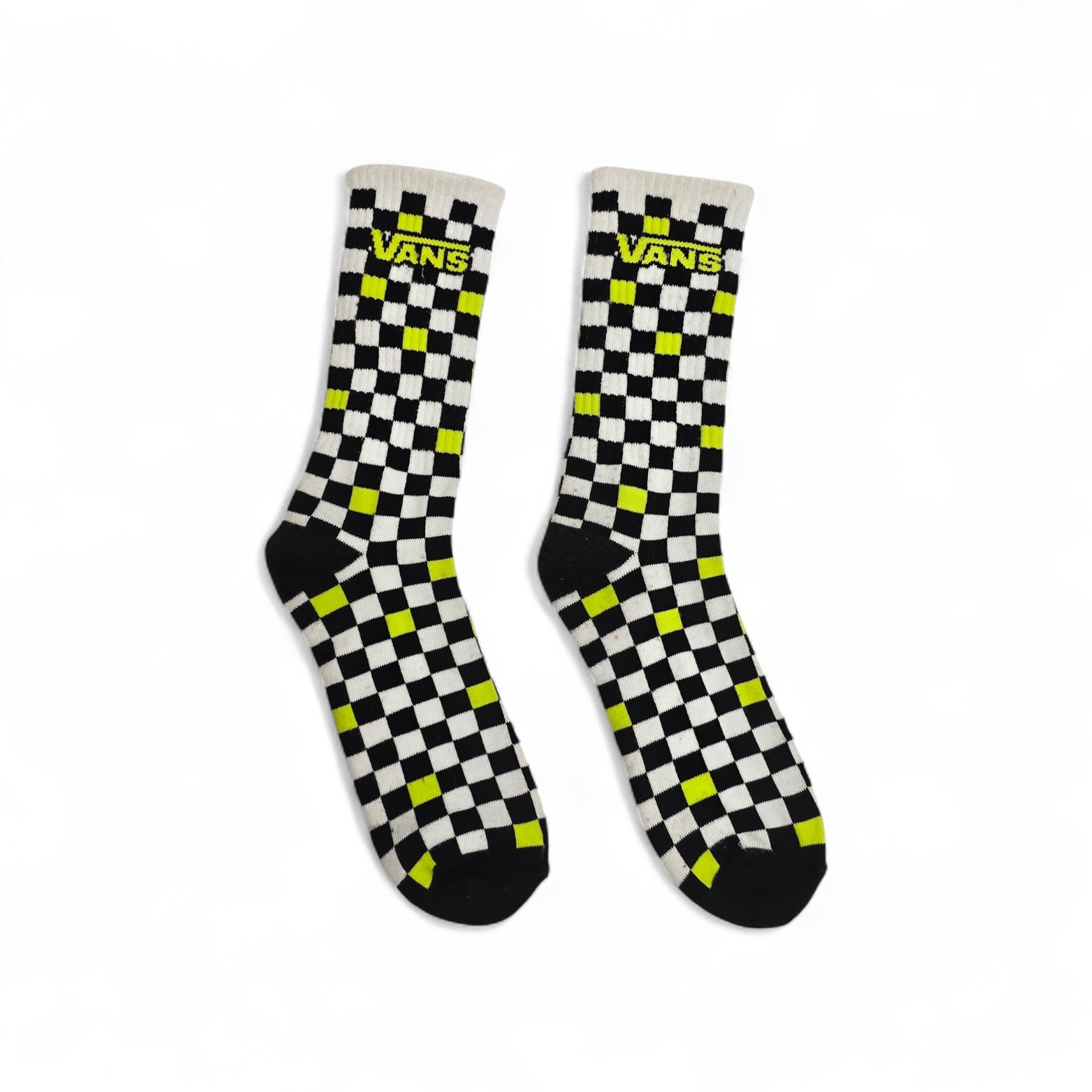MEDIA CAÑA ALTA TALLA 10-12 - VN33 - BLANCO / CUADROS NEGROS LETRAS AMARILLO NEON