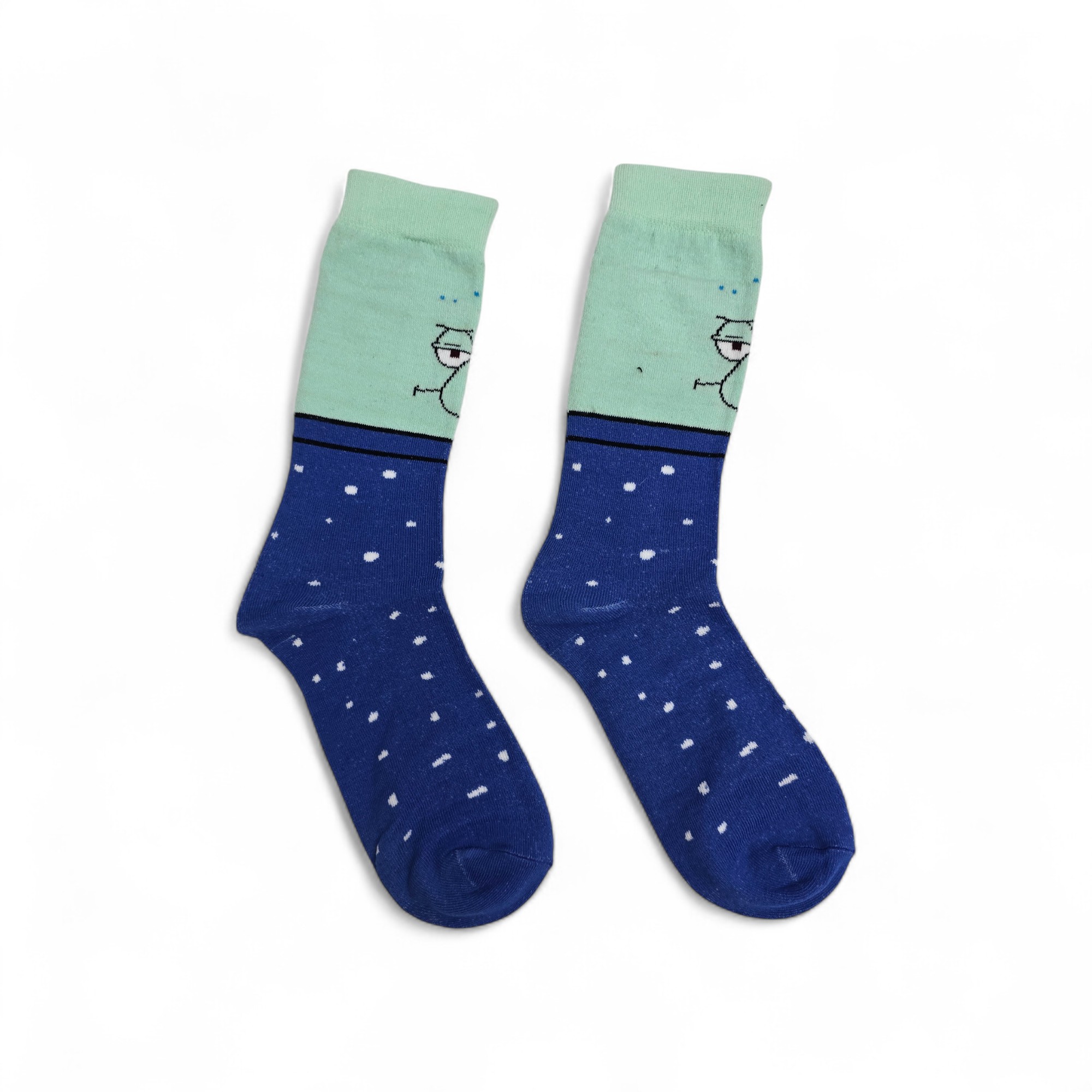 MEDIAS CAÑA ALTA TALLA 10-12 - UB - COD55 - BS/ CARA CALAMARDO - COMIC PRINT- AZUL/VERDE