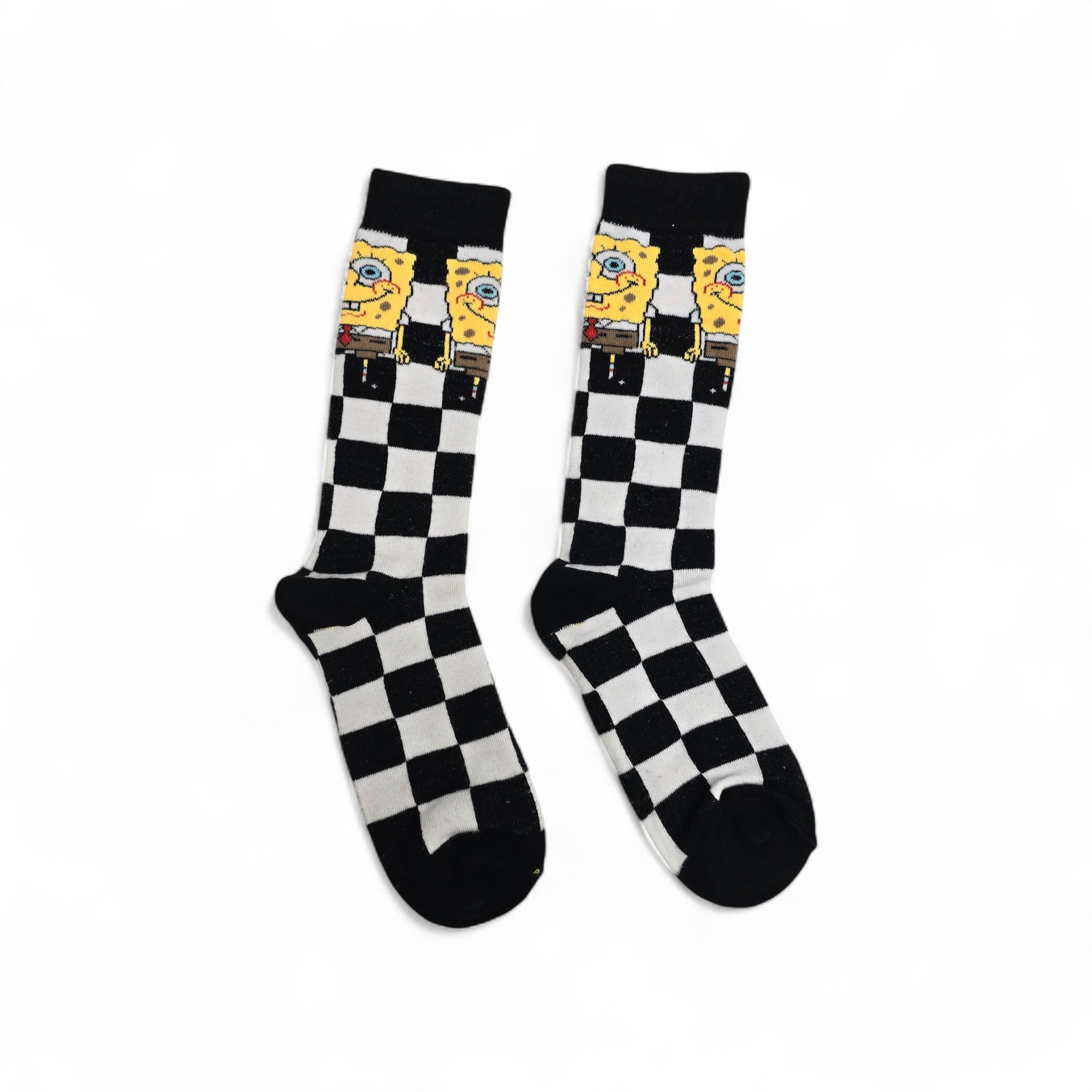 MEDIAS CAÑA ALTA TALLA 10-12 - UB - COD55 - BS/BOB ESPONJA - COMIC PRINT- NEGRO/BLANCO CUADROS