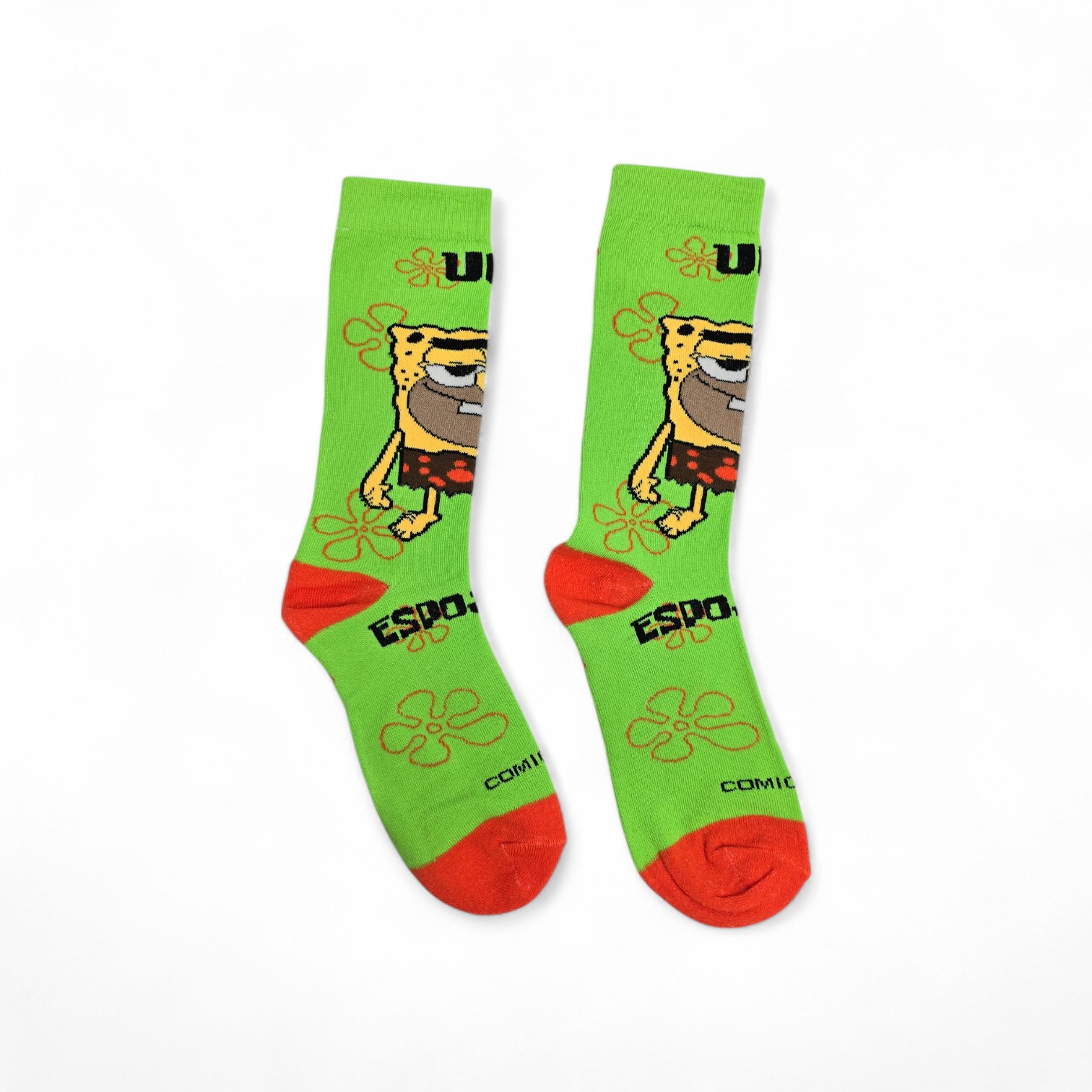 MEDIAS CAÑA ALTA TALLA 10-12 - UB - COD55 - BS/BOB ESPONJA CON BARBA - COMIC PRINT- VERDE MANZANA/AMARILLO/NARANJA