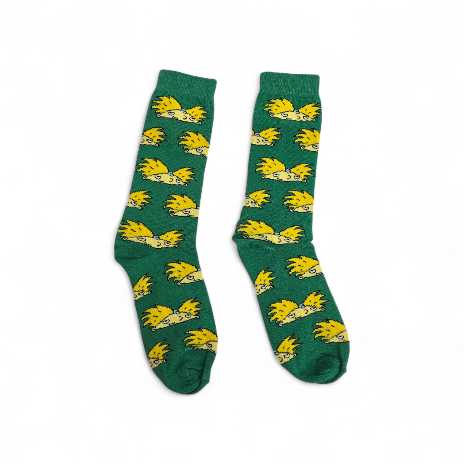 MEDIAS CAÑA ALTA TALLA 10-12 - UB - COD55 - HA/CABEZA DE ARNOLD - COMIC PRINT - VERDE/AMARILLO