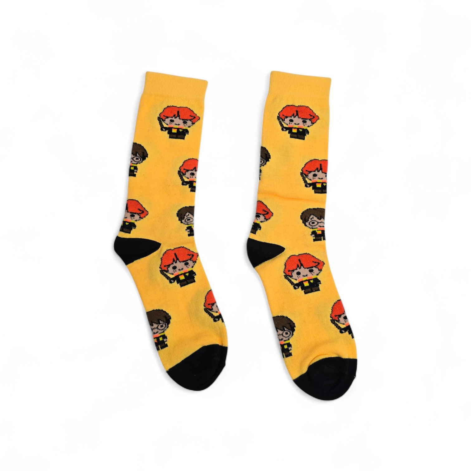 MEDIAS CAÑA ALTA TALLA 10-12 - UB - COD55 - HP/HARRY CON VARITA - COMIC PRINT- AMARILLO/NARANJA