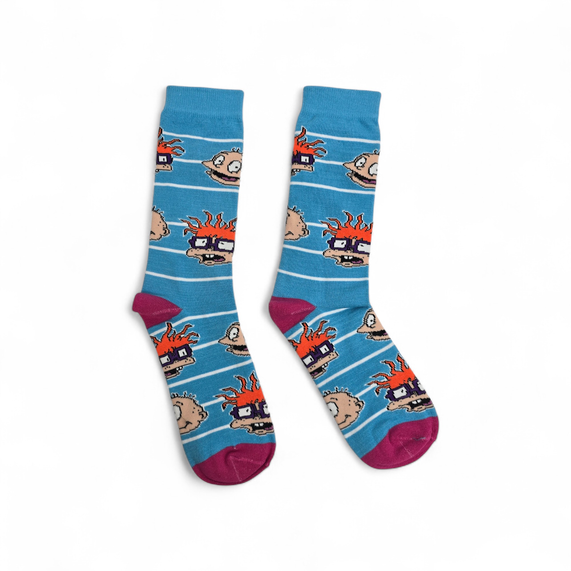 MEDIAS CAÑA ALTA TALLA 10-12 - UB - COD55 - RG/ CARAS - COMIC PRINT - CELESTE/FUCSIA