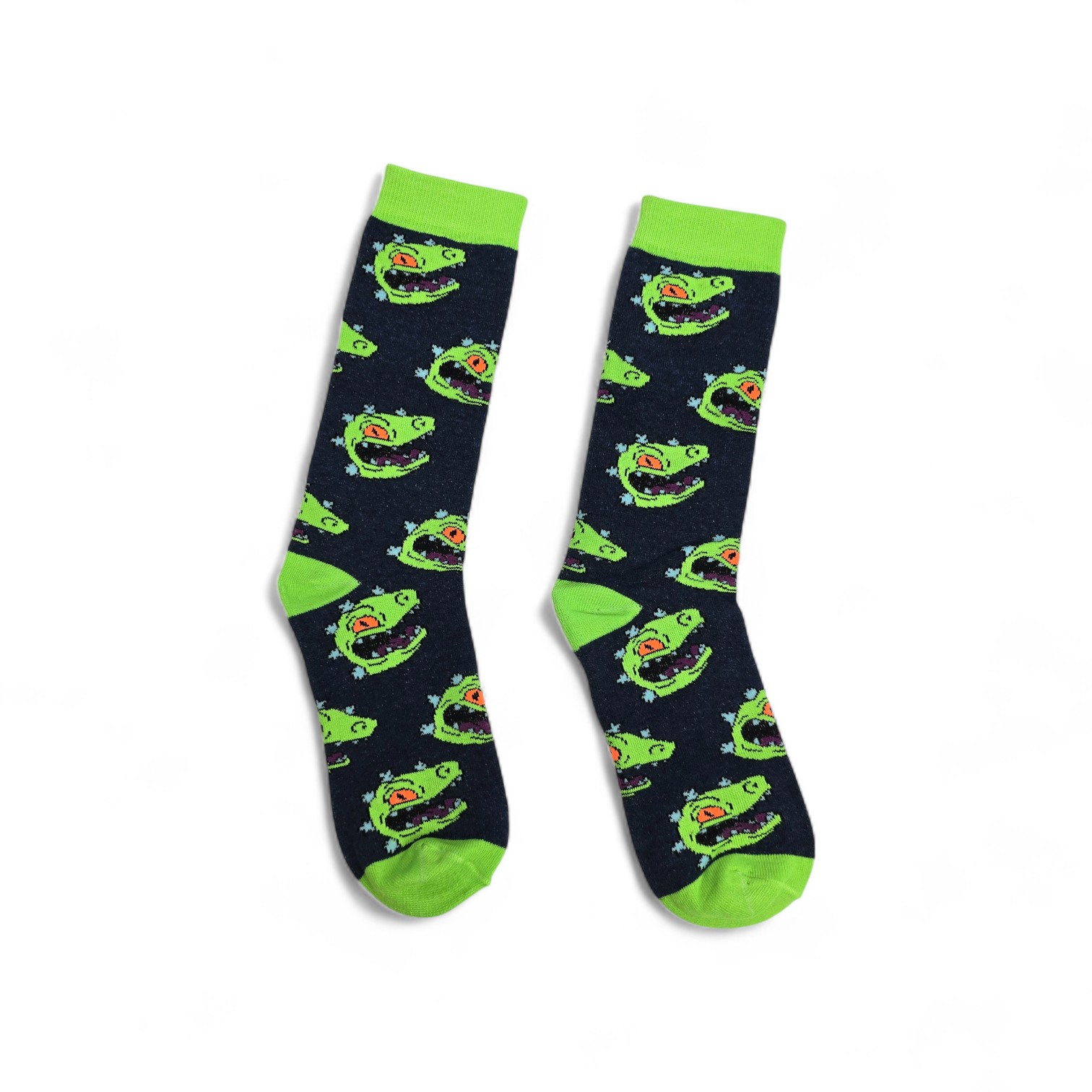 MEDIAS CAÑA ALTA TALLA 10-12 - UB - COD55 - RG/ CARAS DINOSAURIO - COMIC PRINT- AZUL MARINO/VERDE