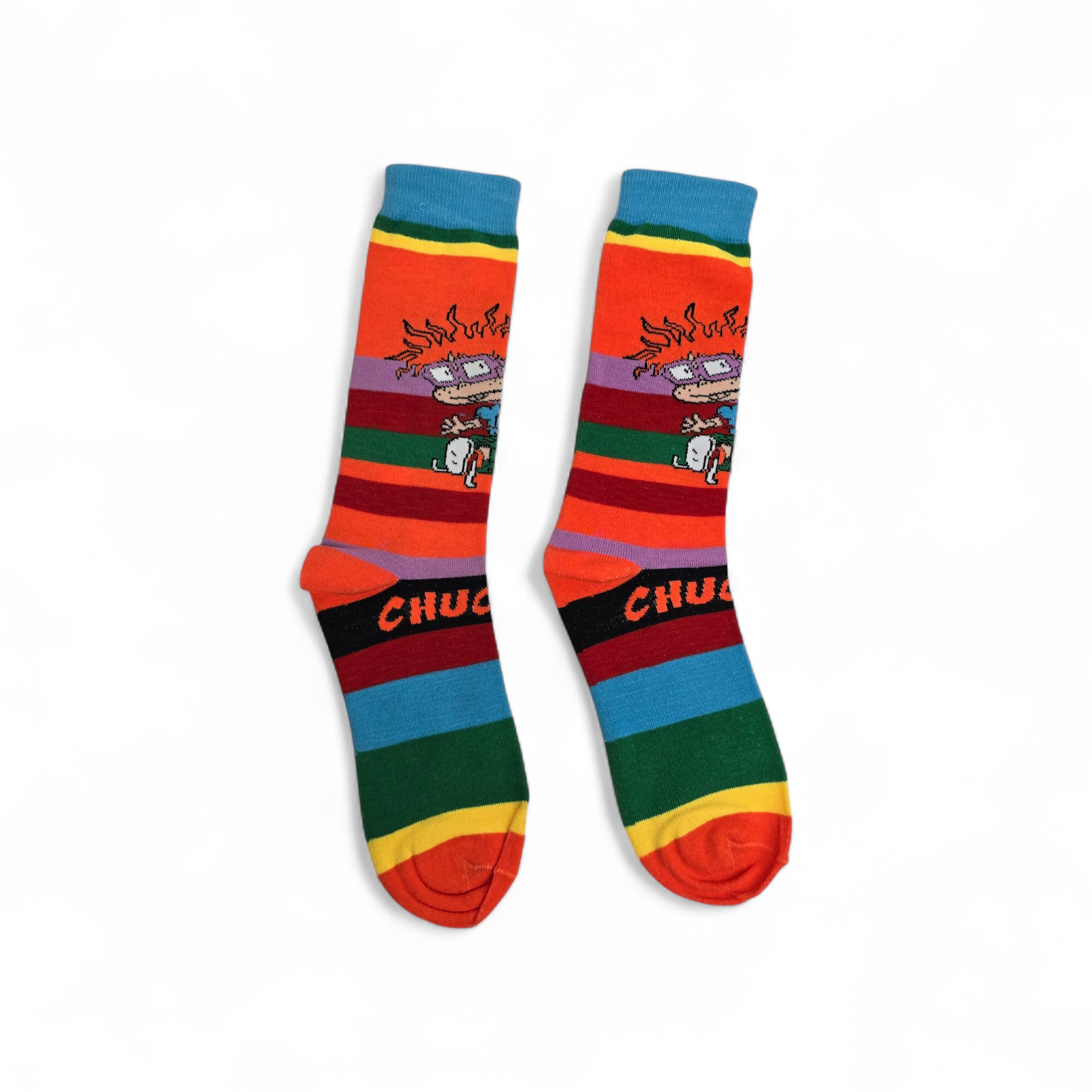 MEDIAS CAÑA ALTA TALLA 10-12 - UB - COD55 - RG/CARLITOS - COMIC PRINT - NARANJA/VERDE/ROJO