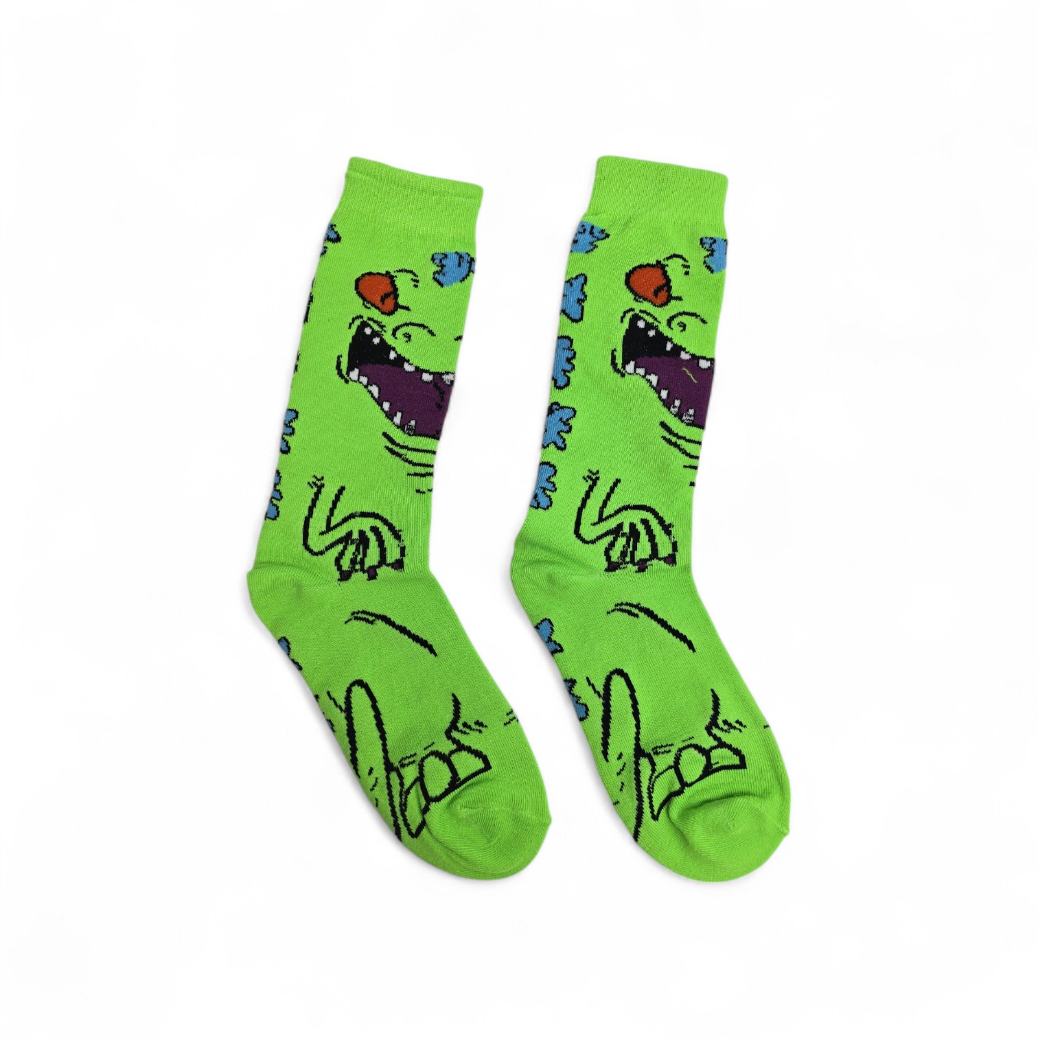 MEDIAS CAÑA ALTA TALLA 10-12 - UB - COD55 - RG/DINOSAURIO - COMIC PRINT- VERDE/MORADO
