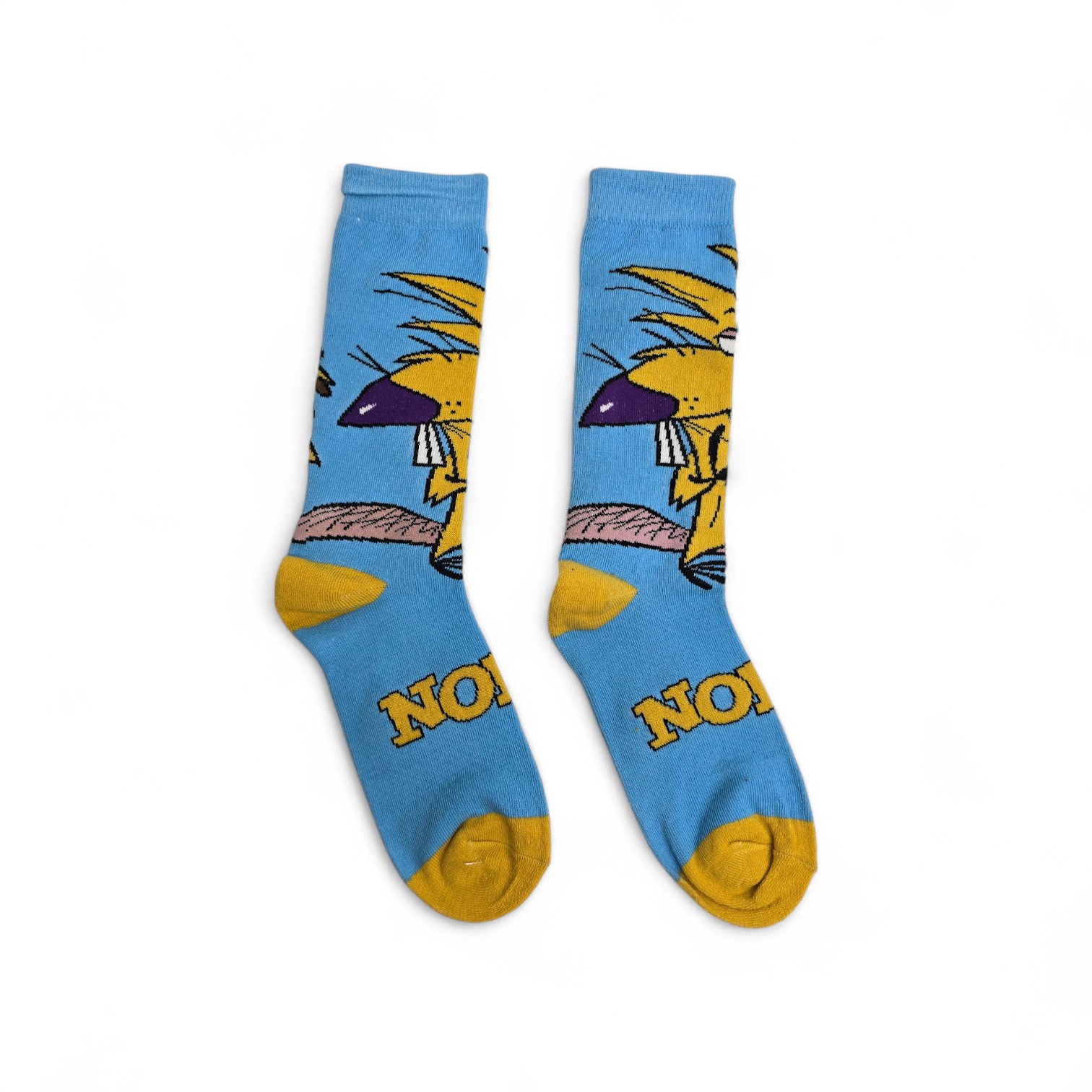 MEDIAS CAÑA ALTA TALLA 10-12 - UB - COD55 - TA/CASTOR NORBERT FOSTER BEAVER - COMIC PRINT - CELESTE/AMARILLO