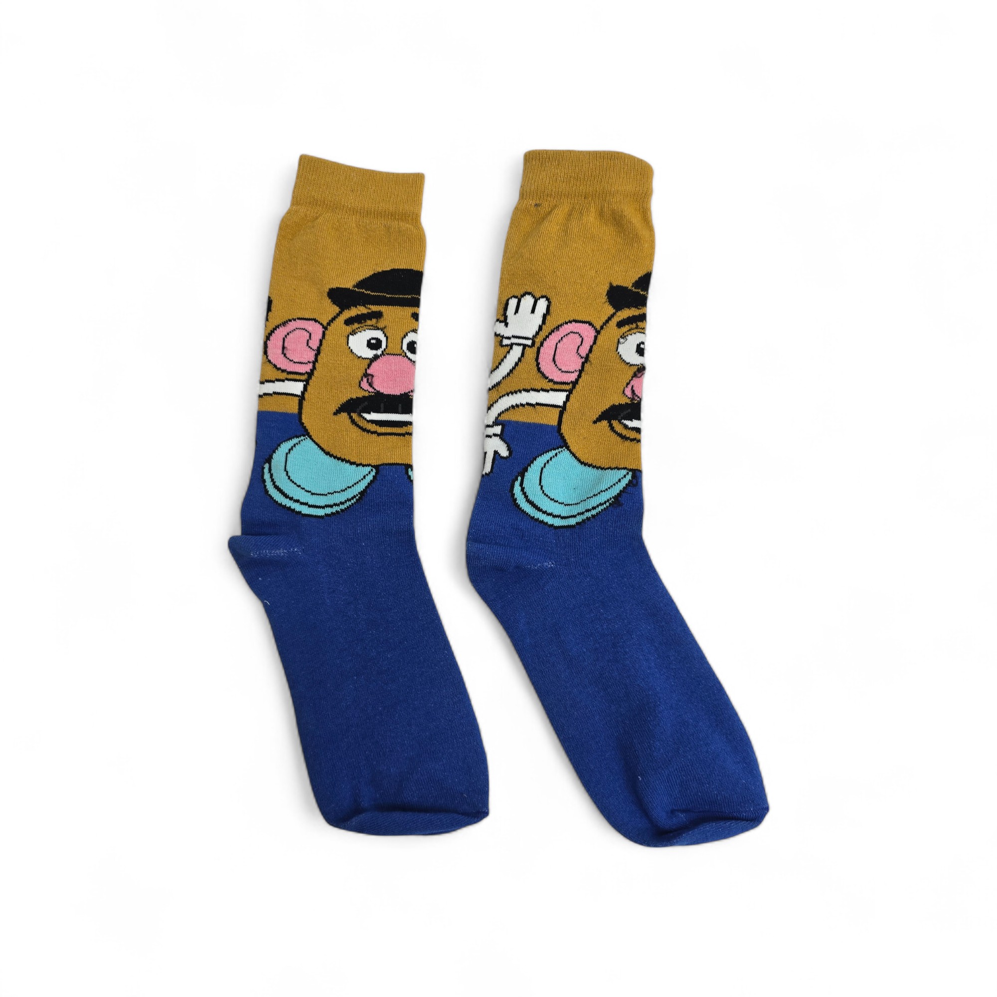 MEDIAS CAÑA ALTA TALLA 10-12 - UB - COD55 - TS/SEÑOR CARA DE PAPA - COMIC PRINT- AZUL/CAFE
