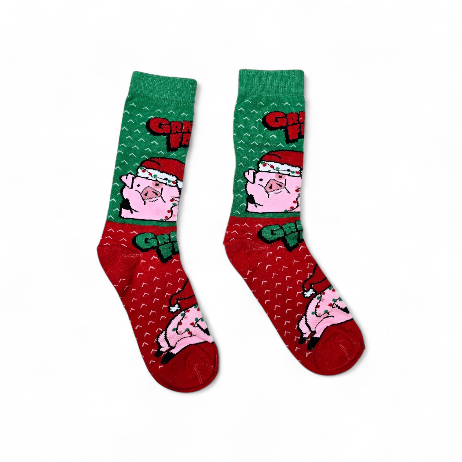 MEDIAS CAÑA BAJA TALLA 10-12 - UB - COD55 - GF/CERDITO NAVIDEÑO - COMIC PRINT - ROJO/VERDE