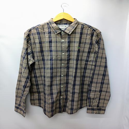 CAMISA MANGA LARGA TALLA 2XL - LACOSTE (GNL) - CAFE CLARO / AZUL / CUADROS