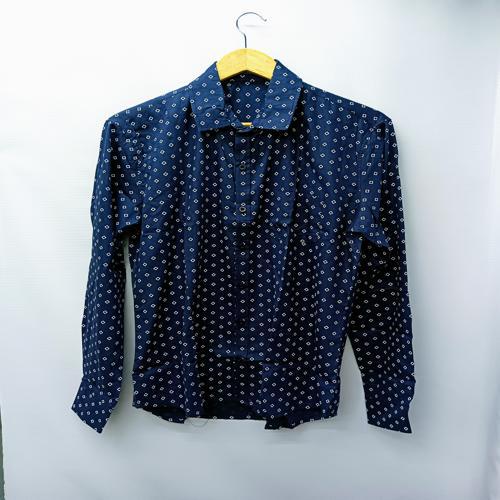CAMISA MANGA LARGA TALLA S - ROYAL REPUBLIC - CUELLO FRANCES - AZUL MARINO/CUADRITOS BLANCOS