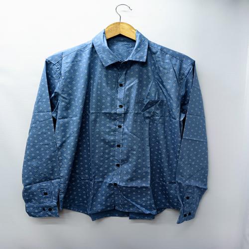 CAMISA MANGA LARGA TALLA XL - ROYAL REPUBLIC - CUELLO FRANCES - CELESTE/CUADRITOS BLANCOS