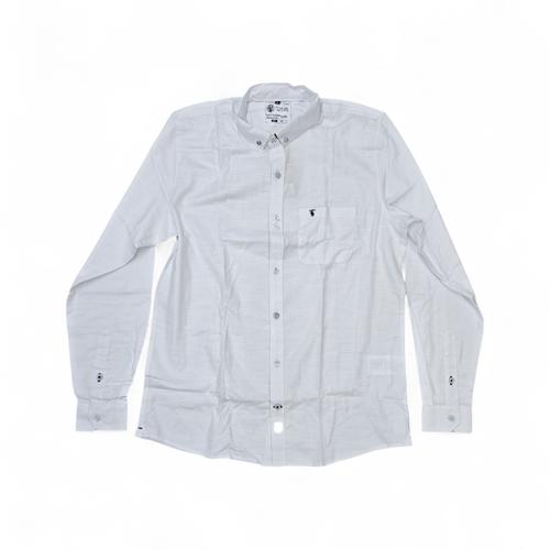 CAMISA MANGA LARGA TALLA M - RF - COD77 - LINO PLANO  - CUELLO FRANCES - BLANCO