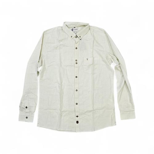 CAMISA MANGA LARGA TALLA L - RF - COD77 - LINO PLANO  - CUELLO FRANCES - BEIGE