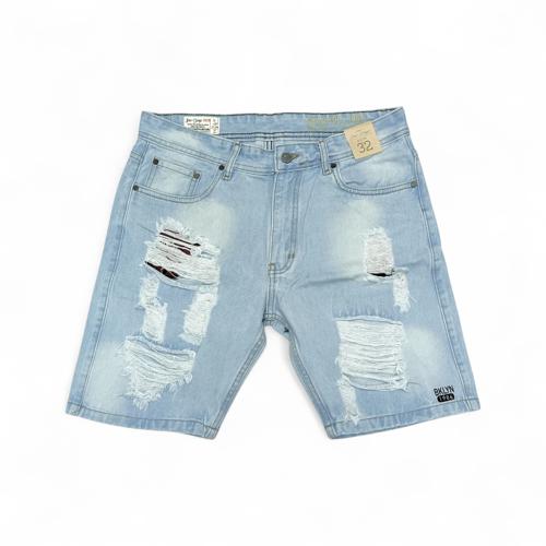 PANTALONETA JEANS TALLA 34 - COD27 - SLIM FIT - RIGIDO - CELESTE CLARO/BOLSILLOS INTERNO VINO / RASGADO /DIJE METALICO CUADRADO