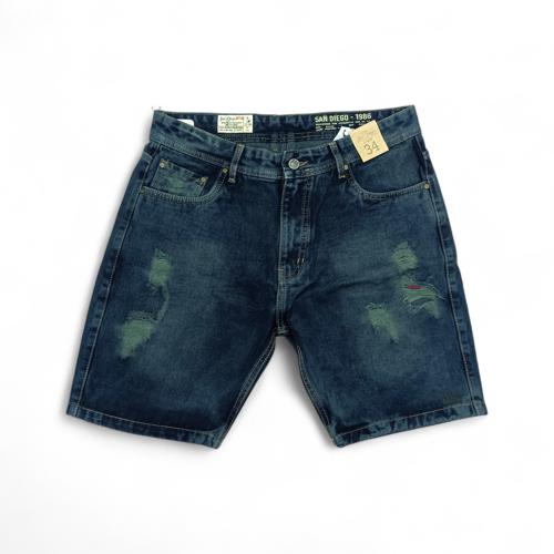 PANTALONETA JEANS TALLA 38 - COD27 - SLIM FIT/ RIGIDO/RASGADO/AZUL OSCURO/EFECTO VERDOSO PRELAVADO