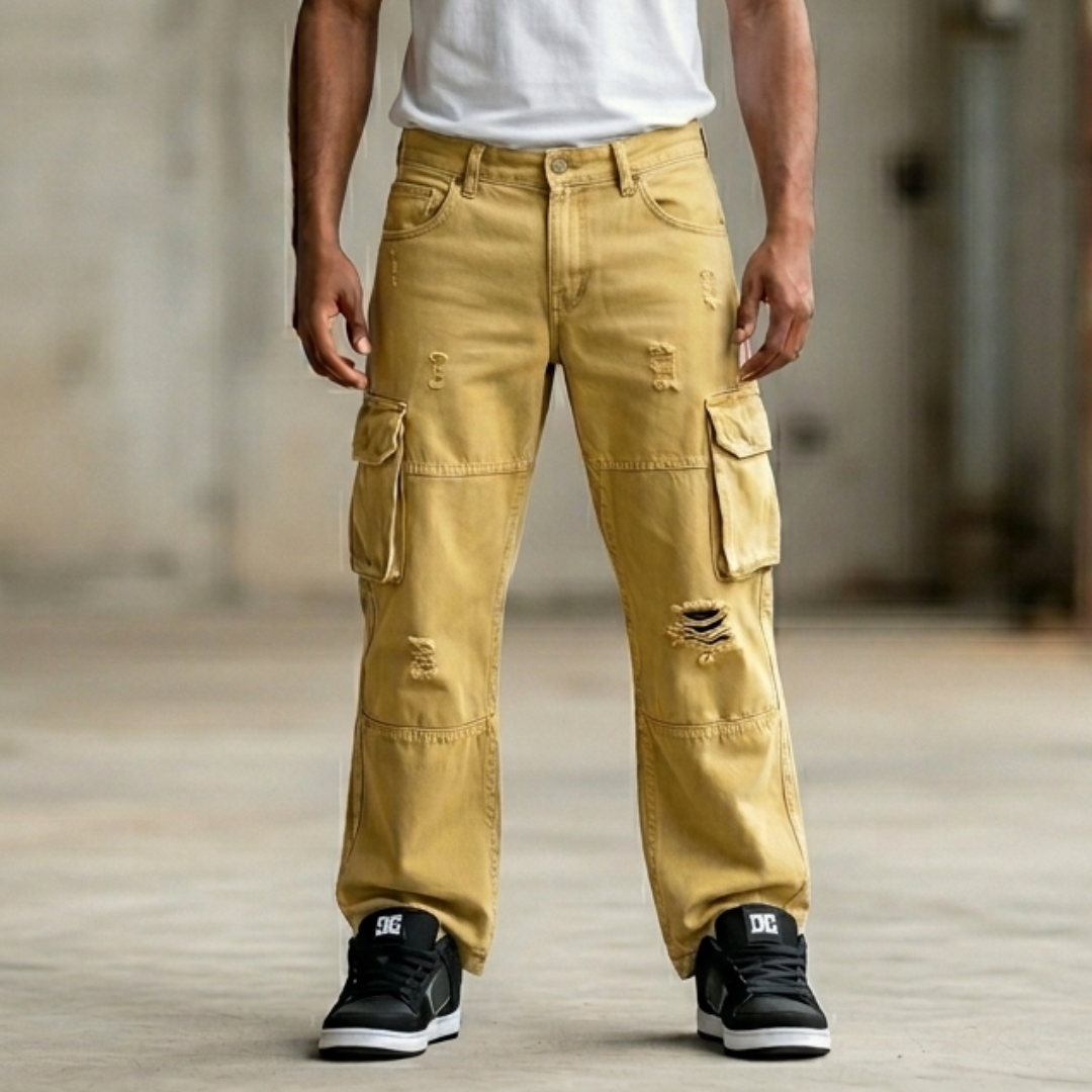 PANTALON JEANS CARGO | BAGGY STYLE | RIGIDO RASGADO | CK | #30 |HOMBRE