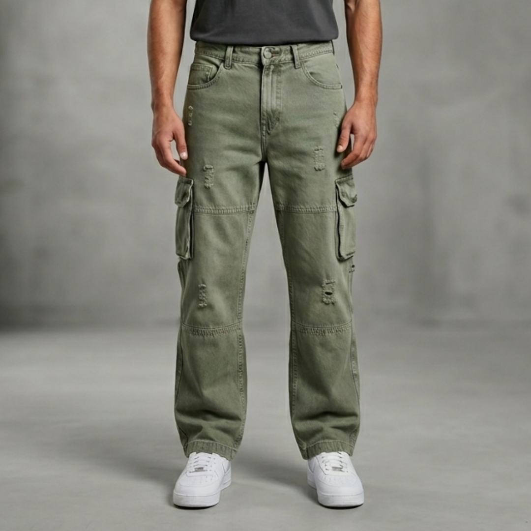 PANTALON JEANS CARGO | BAGGY STYLE | RIGIDO RASGADO | VD | #38 |HOMBRE